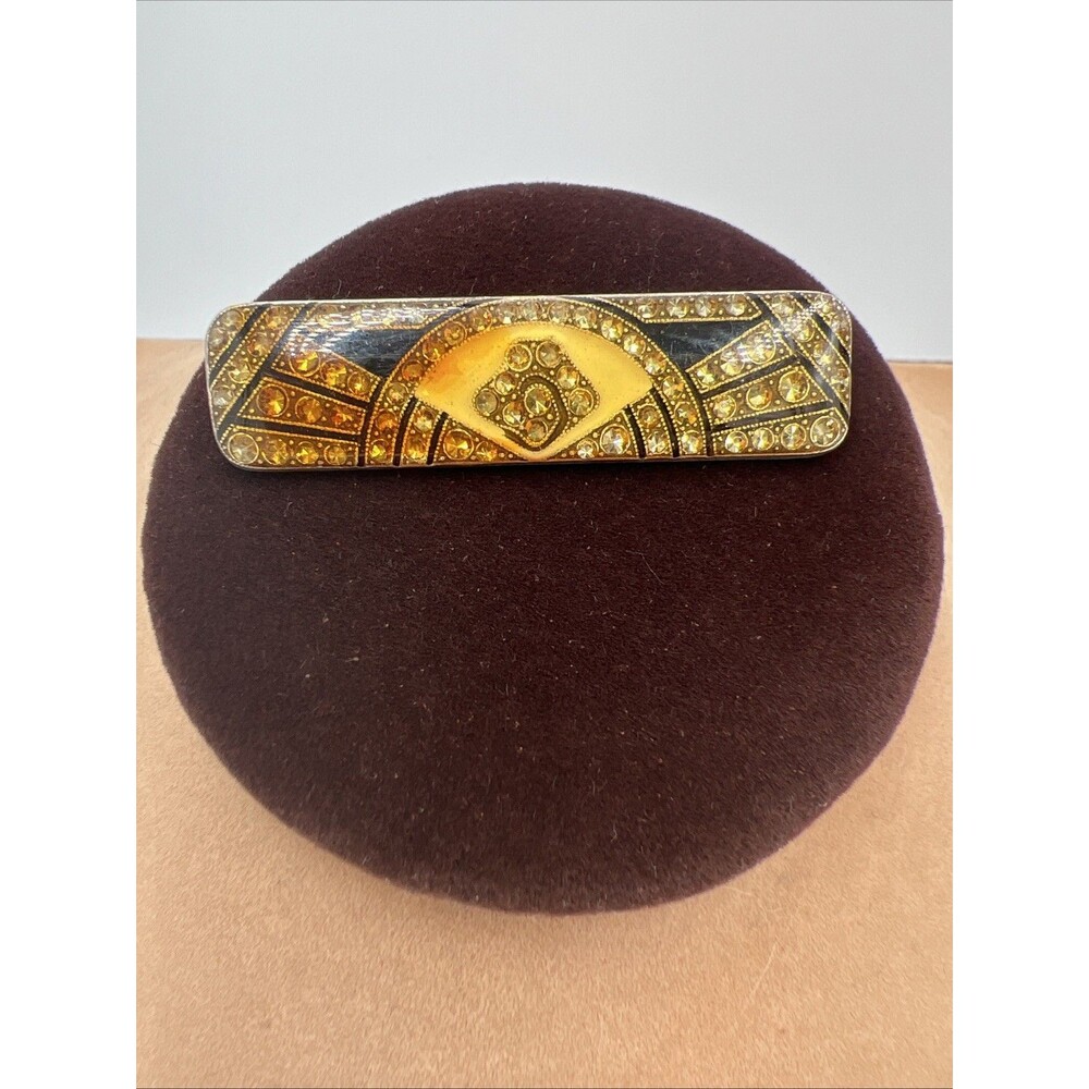 Vintage Art Deco Bar Brooch Pin Pierre Bex Geometric Enamel Trombone Clasp
